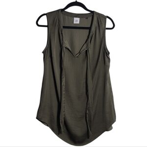 CABI Cinch Blouse Olive Green Sleeveless Tie Front Blouse Size Small
